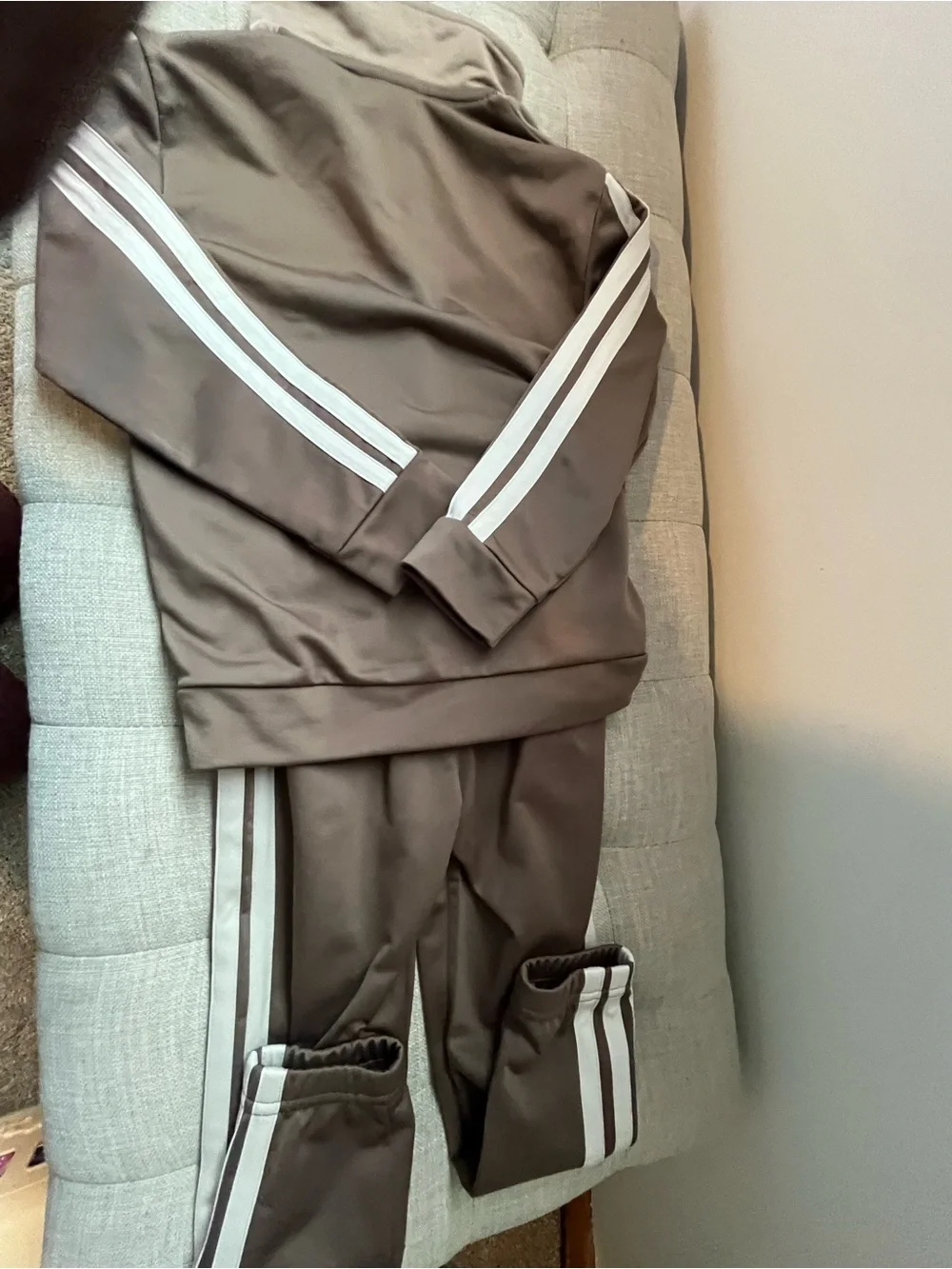 adidas Kids Brown & Beige Track Jacket with Contrast Stripes